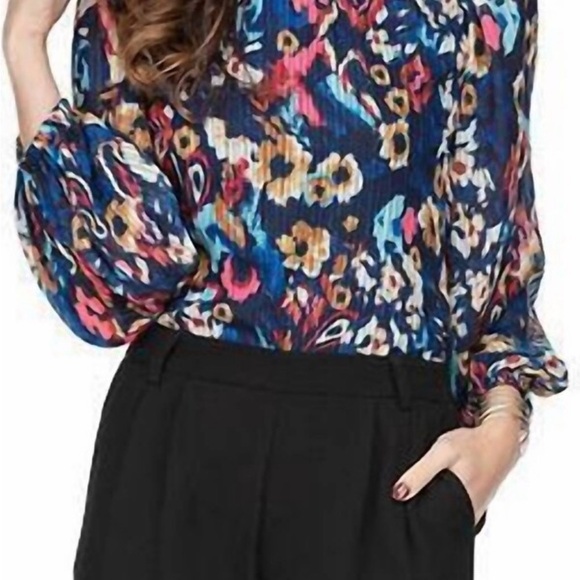 Jade Melody Cinched Neck Multi Blouse In Blue Multi MEDIUM - Picture 2 of 2